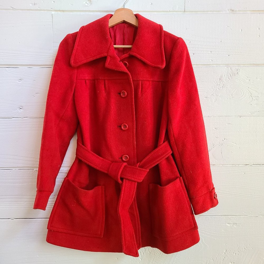 HEWA Vintage Pea Coat - Red